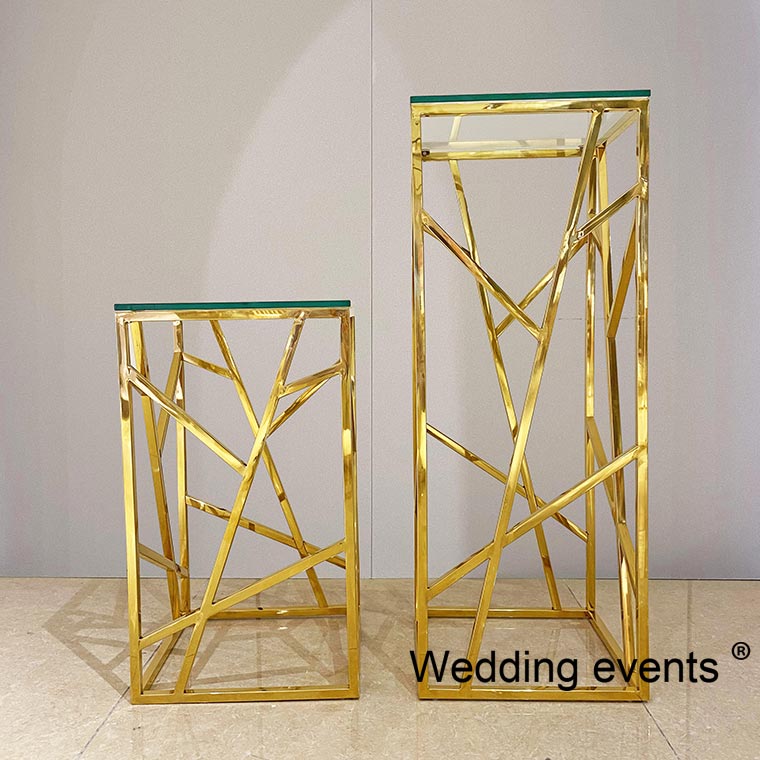 Flower pillar hire glass top stainless steel Weddingevents