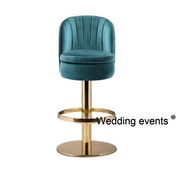 Custom bar stool with blue fabric