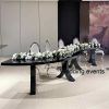 Serpentine banquet tables wedding all black design