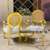 Wedding chair for bride and groom gold wood frame