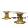 Oval dinning table with 2 gold metal base