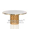 Round outdoor dining tables with carved design base