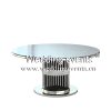 Round Dinner Table In Silver With Round Mirror Glass