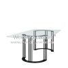 Glass Table Dining Set Black Metal Base For Guest