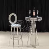 High Bar Table Silver Frame with Round Mirror Glass Top