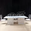 Dinner Tables Sets All White Two Metal Bases With MDF
